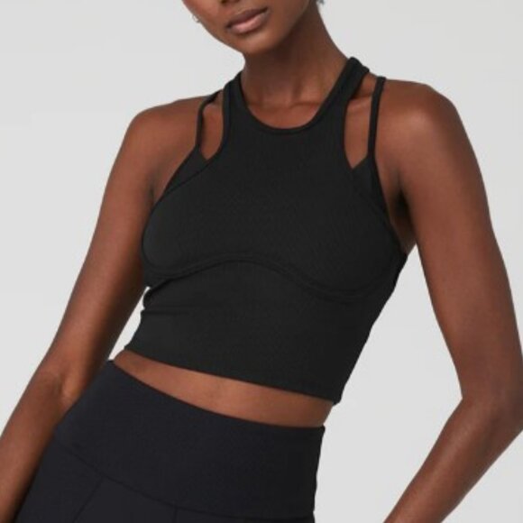 ALO Yoga Ribbed Airlift Enchanted Bra Tank Size M Black EUC - Picture 12 of 12